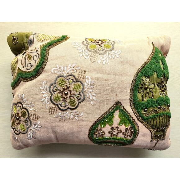 THROW PILLOW-VINTAGE PIER 1-Green-Beaded-Textured-Pillow Inside-16"X12"-Zipper - Picture 4 of 16